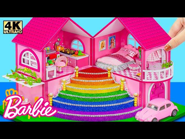 Build Luxury Miniature Barbie Dream House With Rainbow Stairs From Cardboard DIY Miniature House