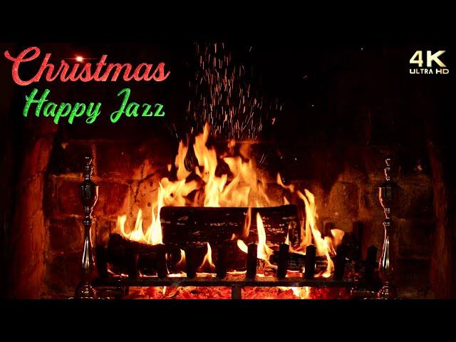  Christmas Fireplace w/ Happy Jazz Christmas Music  Instrumental Upbeat Christmas Jazz Ambience