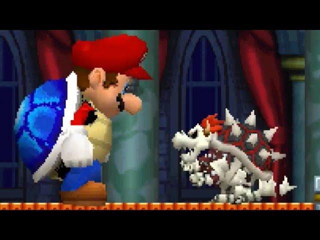 New Super Mario Bros DS - All Castle Bosses with Giant Blue Shell Mario