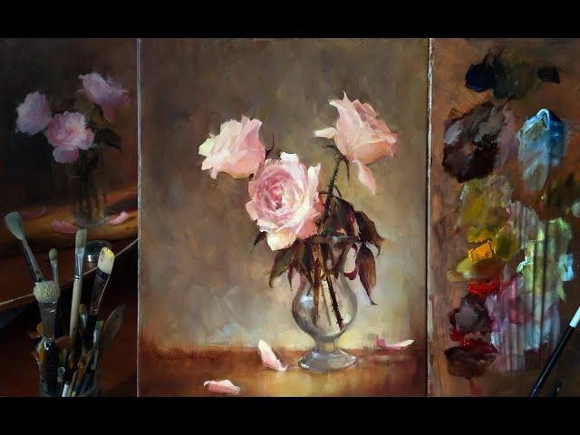 Painting a Roses. Time Lapse Oil Painting