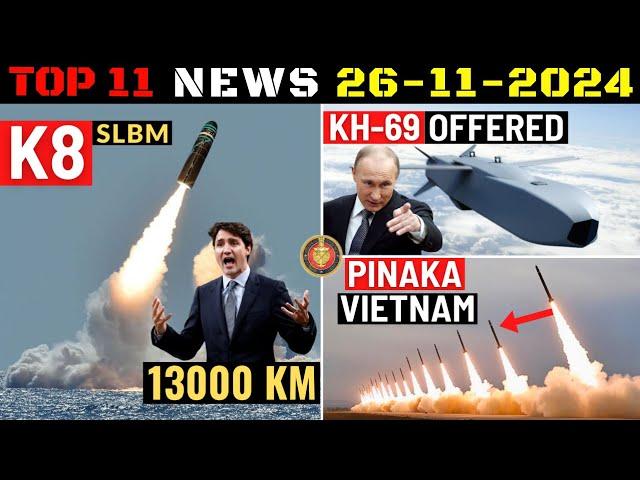 Indian Defence Updates : 13000 Km K8 SLBM,Kh-69 Missile Offer,Falco Xplorer UAV,Vietnam Pinaka Order