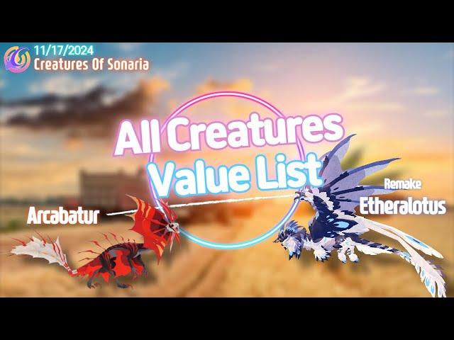 VALUE LIST [소나리아 가치표] 11/17/2024 November // Creatures Of Sonaria