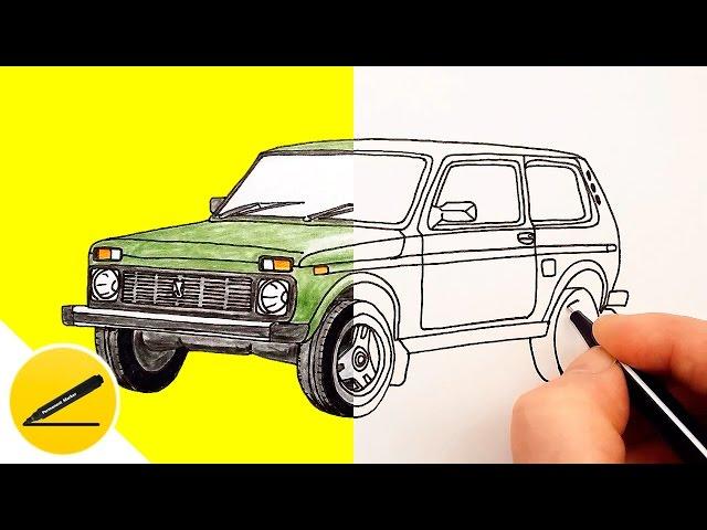 The Car Niva VAZ-2121  How to Draw Car, step by step