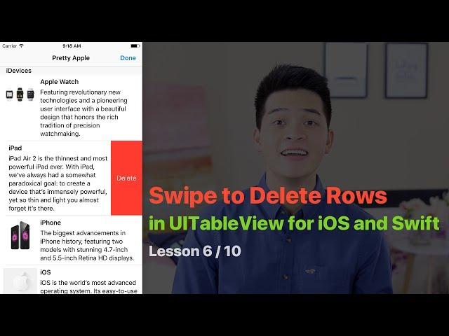 UITableView Pt 6/10: DELETE ROWS FROM TABLE VIEW SWIFT TUTORIAL