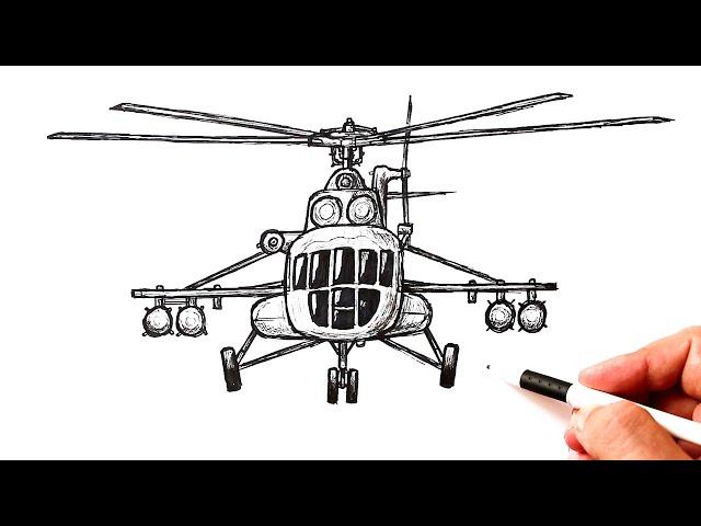 How to draw a Military Helicopter front view