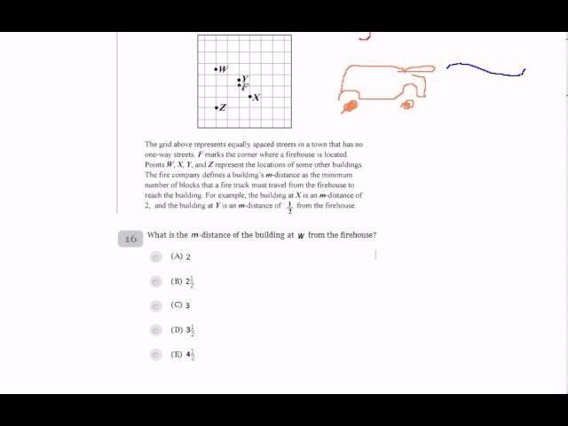 SAT practice test. M-distance of the building .16.