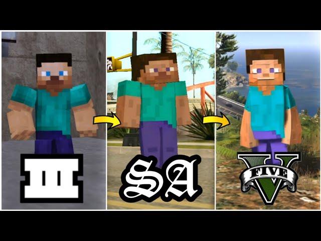 Evolution of Steve(from Minecraft) in GTA Games | Steve Visits Every GTA Game