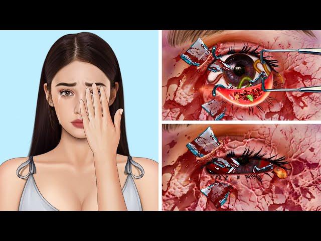 ASMR Remove Glasses & Worm Infected Dirty Eyes | Deep Cleaning Animation