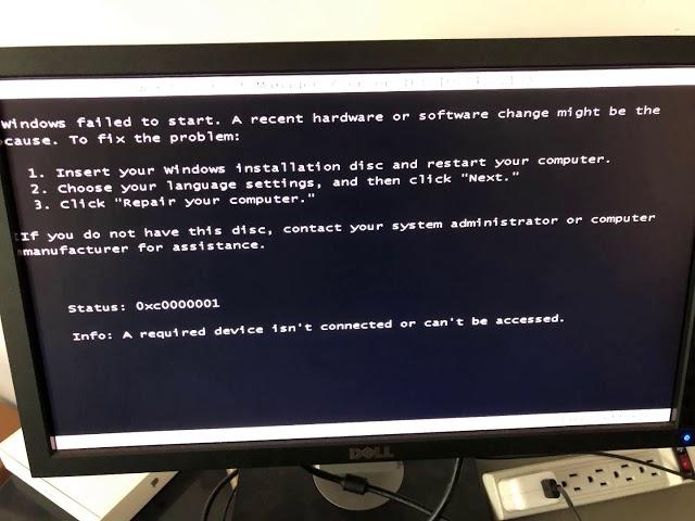 Windows Failed to Start A Recent Hardware or Software Change Status 0xc0000001 A Required Device Isn