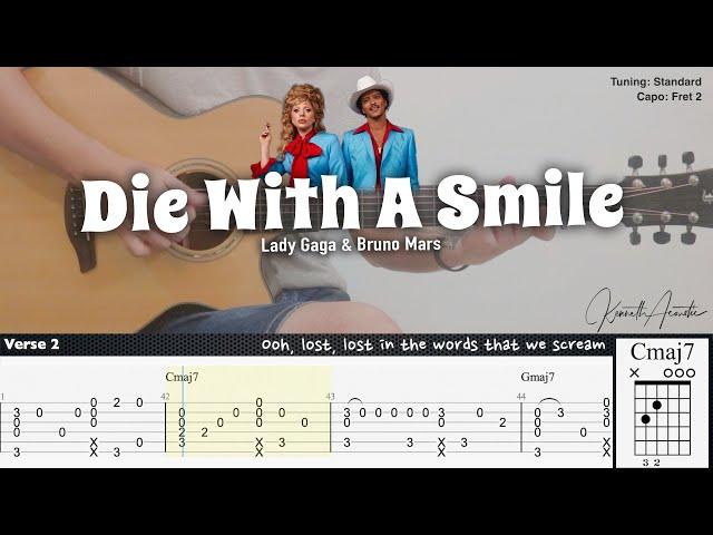 Die With A Smile - Lady Gaga & Bruno Mars | Fingerstyle Guitar | TAB + Chords + Lyrics