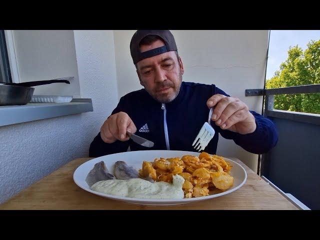 Bratkartoffeln mit Matjesfilet & sebstgemachter Knoblauch-Dill Dip