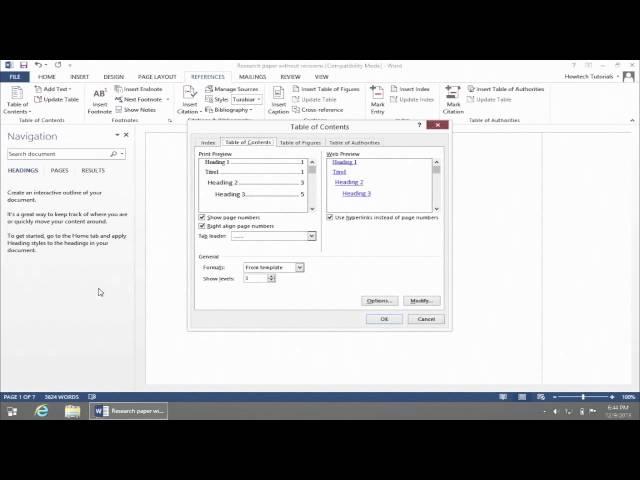How to Create Table of Contents in Word 2013