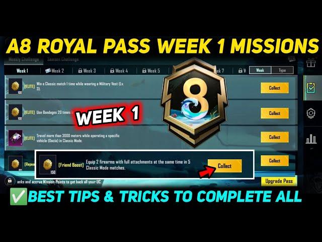 A8 WEEK 1 MISSION  PUBG WEEK 1 MISSION EXPLAINED  A8 ROYAL PASS WEEK 1 MISSION  C7S19 RP MISSIONS