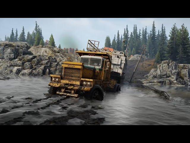 550 HP Super Heavy Truck Hauling Massive Rig Across Dangerous River