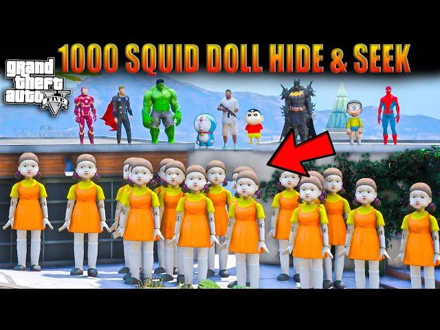 GTA V : 1000 Squid Game Doll Hide and Seek Franklin & Shinchan in GTA 5 in Telugu