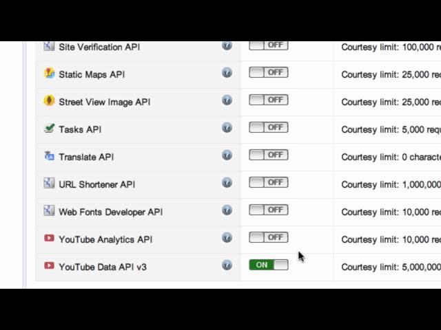 Obtaining a simple API key for use with the YouTube API