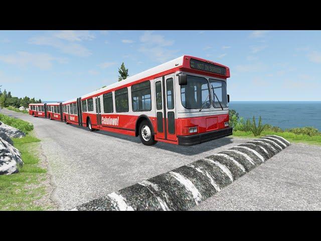 Long Bus, City Bus, School Bus vs Massive Speed Bumps - BeamNG.Drive