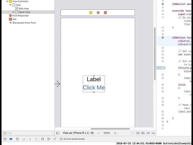 embbed label and button into stack view and add stackview constraints to layout it in the screen cen