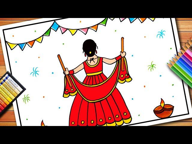 Navratri Festival Drawing | Dandiya Dance Drawing | Navratri Dance Drawing | Garba Dance Drawing