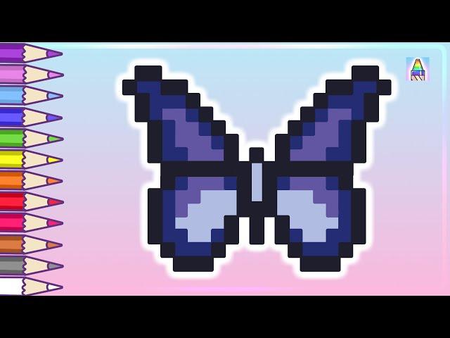 Pixel Art | Как нарисовать БАБОЧКУ по клеточкам | Рисунки по клеточкам | Coloring Kids