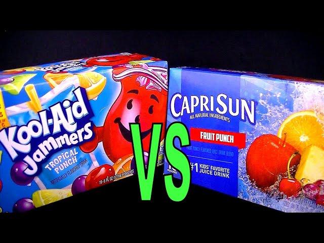 Kool-Aid Jammers vs Capri Sun Fruit Punch Juice Pouches FoodFights Food & Soft Drink Beverage Review