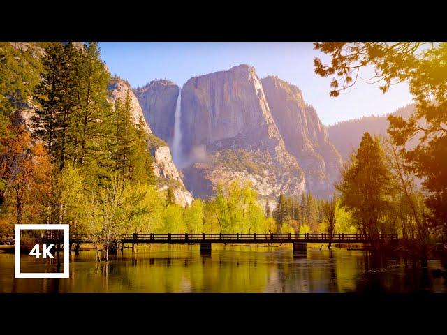 4K UHD Yosemite Falls in Autumn Golden Hour | 6Hr Merced River Ambience for Sleep and Relaxing