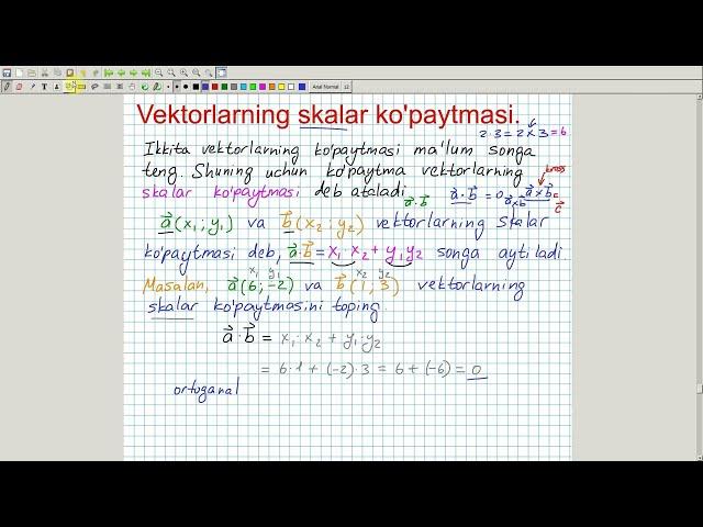 Vektorlarning skalar ko'paytmasi. Geometriya 8-sinf. 57-dars