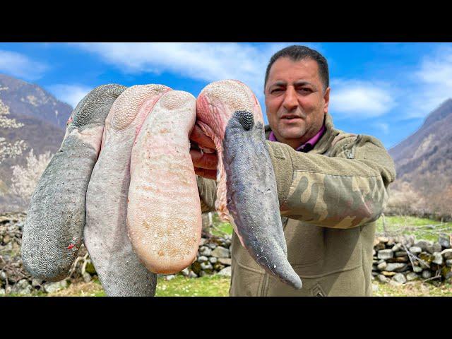 Cooking Beef Tongues in Perfect Spring Weather in a Quiet Village