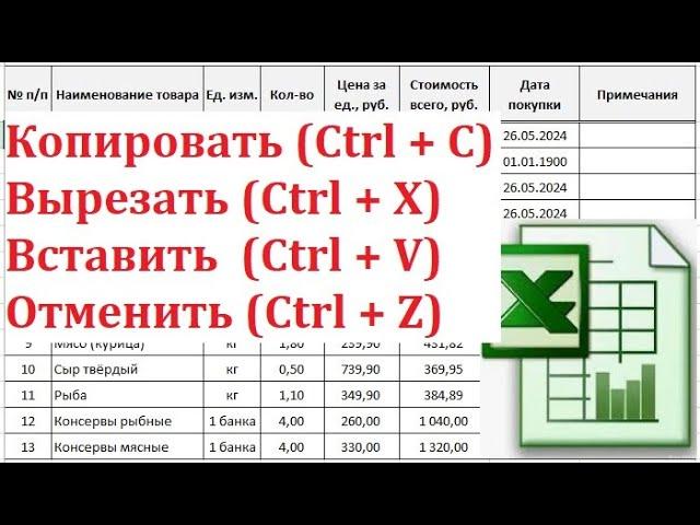 10. Копирование в Excel, перемещение, вставка + горячие клавиши