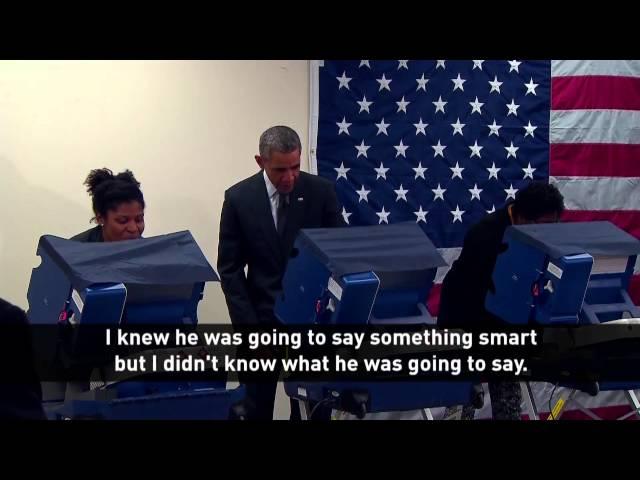 Barack Obama jokes with voters