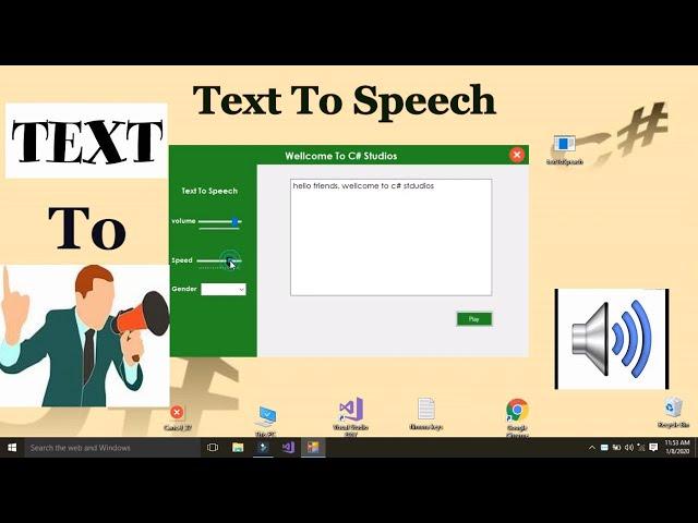 How to make text to speech win form project in C#