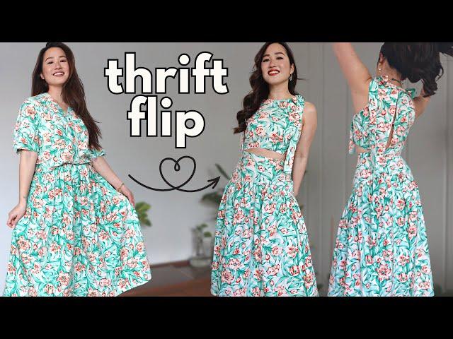 THRIFT FLIP  Agua Bendita Two Piece Set Dupe For Under $5 | Spring Crop Top & Maxi Skirt | DIY