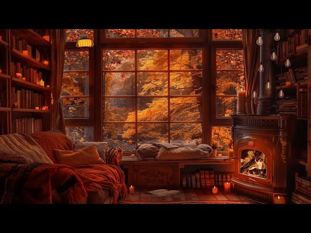 Relax in the cabin with soft piano music and a crackling fire, relaxing and healing