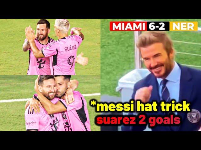 Beckham reaction to Messi hat trick goals to destroy New England Revolution 6-2