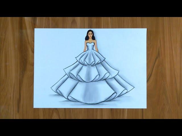 Simple Dresses drawings step by step  / Fashion illustration drawing / Fashion design Illustration