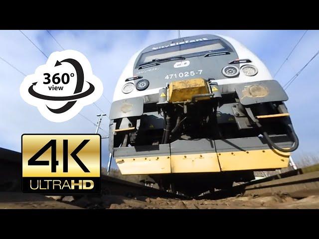 360° camera under local train stopping at station (4K) Virtual Reality