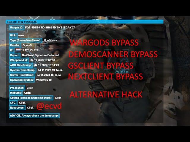 CS 1.6 MULTI CHEAT - WARGODS BYPASS - DEMOSCANNER BYPASS - GSCLIENT BYPASS - MEMORY TW SS BYPASS