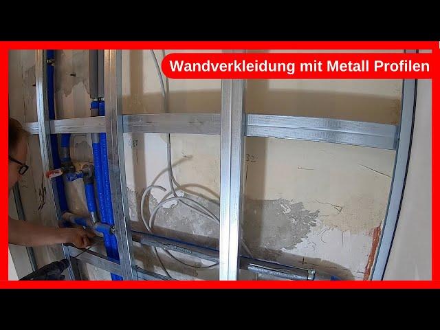 Vorwandverkleidung von Rohren mit Metallprofilen und Gipsplatten in meiner neuen Werkstatt / Lager