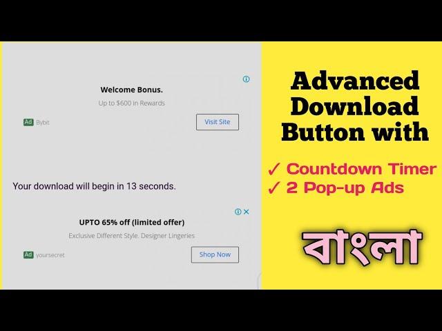 ⏰ Download Button Click with Popup Ads with Countdown for Blogger and WordPress