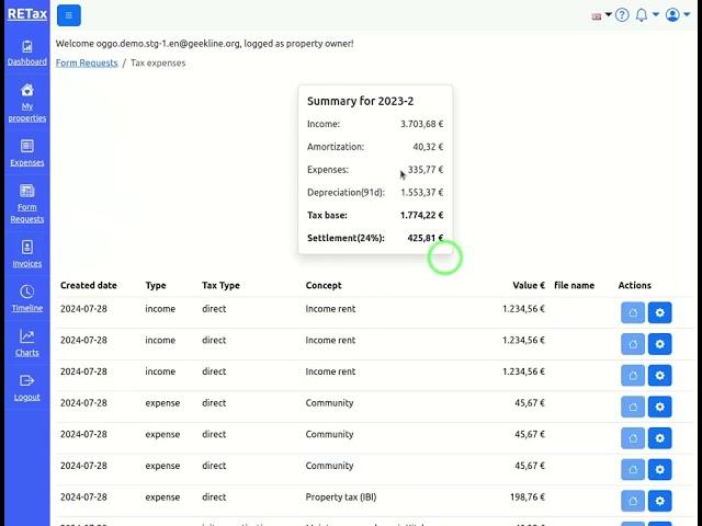 RETax - view tax expenses as they are sent to the tax authorities. View your amortizations.