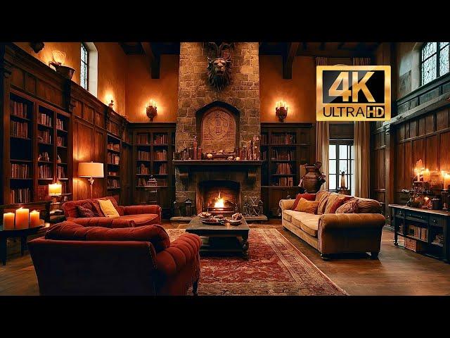 "Cozy Gryffindor Common Room | Harry Potter Ambience with Crackling Fireplace & Snowy Winter Sounds"