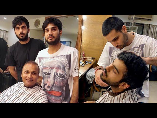 Anil Ambani के बेटो ने किया पिता का Haircut, Tina Ambani share family photos | Anmol, Anshul Ambani