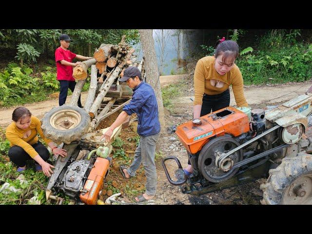 Genius girl Repairs diesel agricultural machinery, After completing the repair, change old to new.