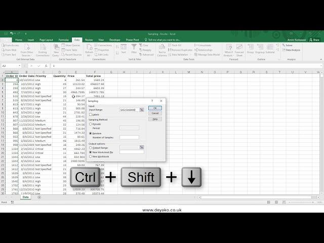 Data sampling with Excel data analysis tool