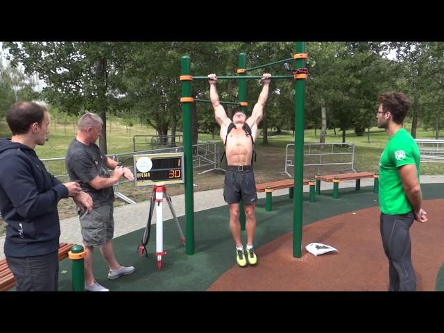 Official Guinness World Record "Most pull-ups in 1 min +40-lb(18.2kg) pack". Maksim Trukonovets