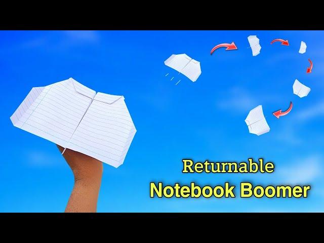 how to make returnable boomrang, notebook flying airplane, returned boomrang, paper flying plane,