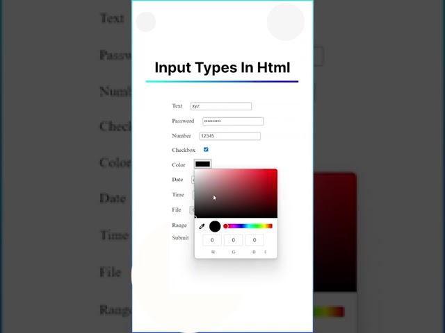 Input Types In Html | HTML Tips | #html #css #javascript #code #shorts