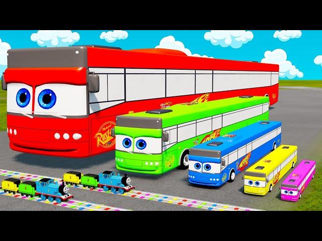 Big & Small Long Bus Lightning Mcqueen vs Train Thomas | BeamNG.Drive