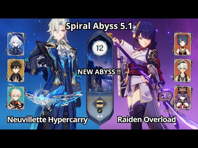 NEW ABYSS ! C0 Neuvillette Hypercary & C0 Raiden Overload - Spiral Abyss 5.1 Floor 12 Genshin Impact