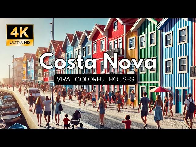 Costa Nova, Portugal A Walking Tour in [4K 60fps] Colorful Houses and Paradise Beaches